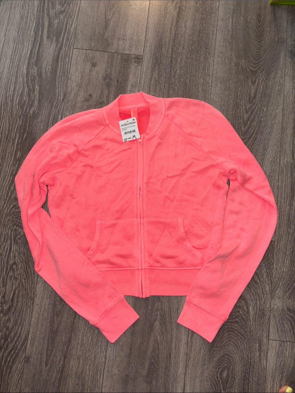 SKIMS coral Pink Zip-Up Lightweight crew neck, French Terry cloth